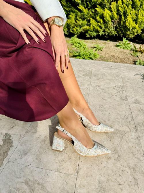 Kadın Hasır Detaylı Tokalı Topuklu Ayakkabı (Topuk 7 cm)