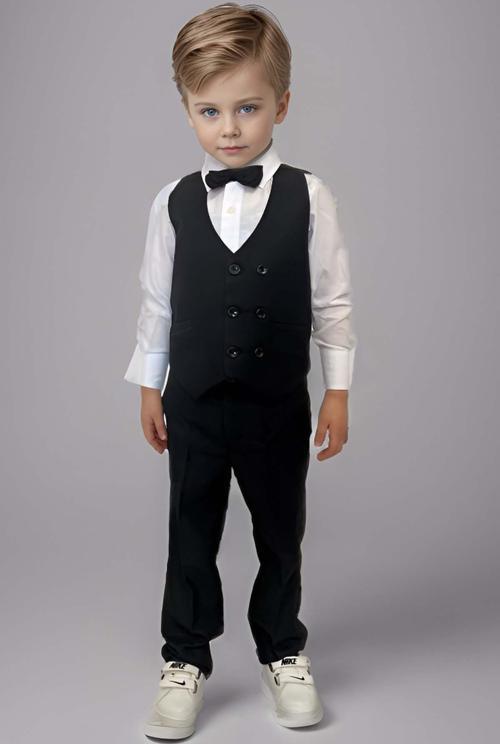 Erkek Bebek Takım Elbise Siyah Yelekli Alt Üst Takım