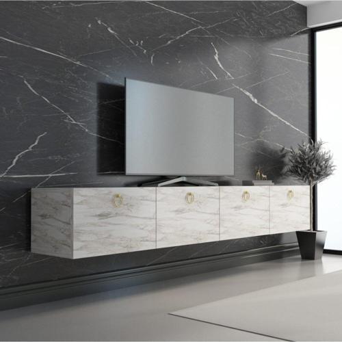 Hamper Tv Ünitesi Efes Beyaz Mermer Gold 180 Cm