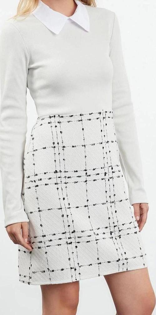 Moda Stil Regular Gömlek Yaka Mini Boy Ekose Kareli Dokuma Elbise