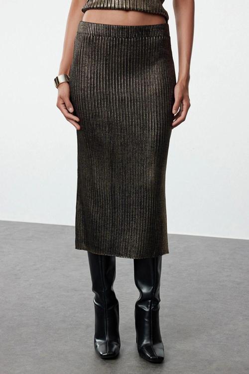 Tarz Kadın Modern Moda Normal Bel Boru Paça Bisiklet Yaka Varak Baskılı Triko Alt-Üst Takım