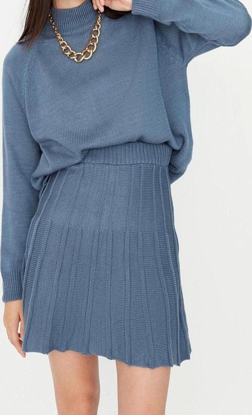 Moda Yüksek Bel Düz Dik Yaka Reglan Kol Casual Günlük Fırfır Detaylı Dik Yaka Triko Alt-Üst Takım