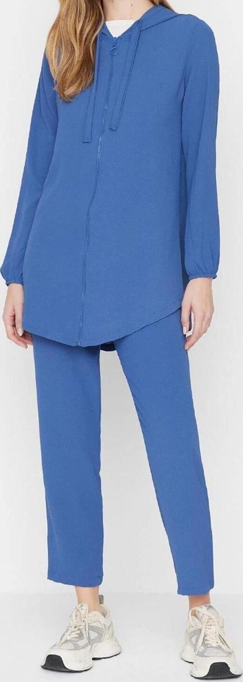 Moda Yüksek Bel Kapüşonlu Casual Günlük Taş Kapüşonlu Fermuarlı Aerobin Hırka-Pantolon Dokuma Takım