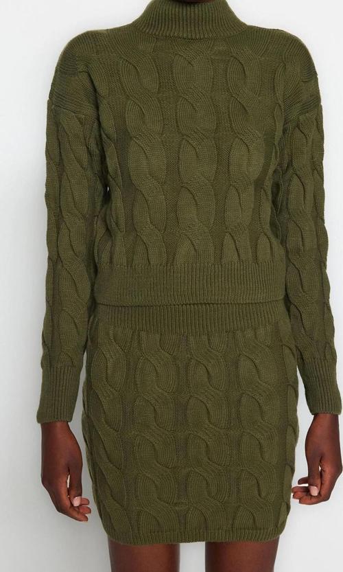 Moda Triko Saç Örgü Dik Yaka Casual Günlük Crop Dik Yaka Triko Alt-Üst Takım