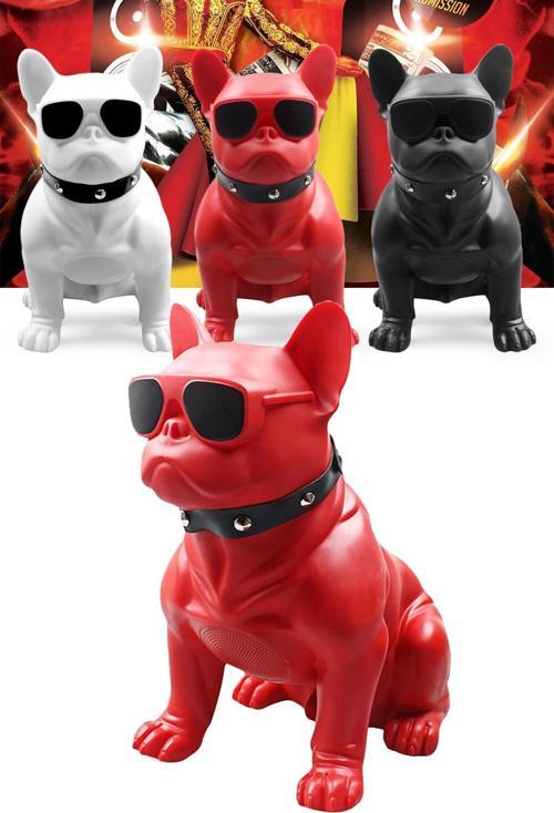 Oturan Bulldog Köpek Şekilli Bluetooth Hoparlör Radyolu Ses Bombası Kırmızı SD039-1