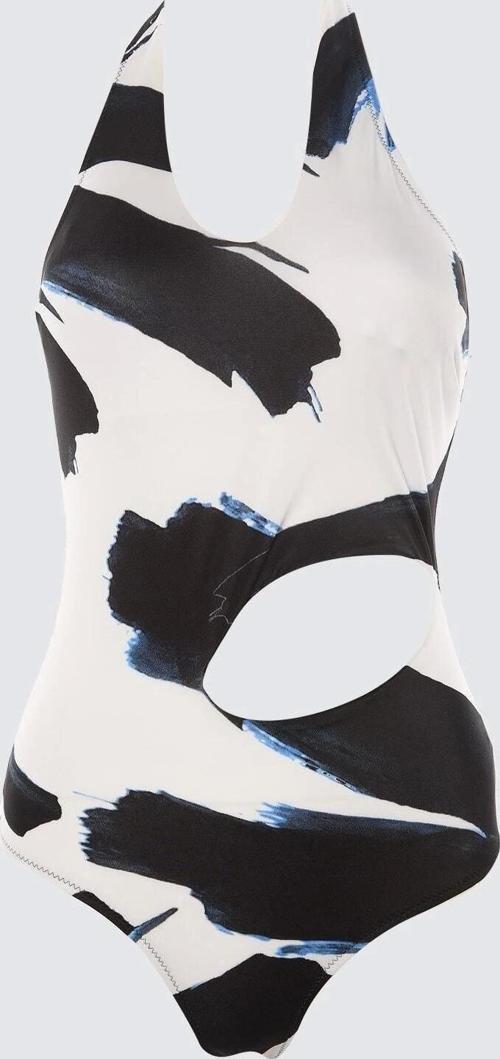 Kadın Moda Atma Kap Askılı Brazilian Yaka Soyut Desenli Tek Omuz Cut Out Pencereli Regular Mayo