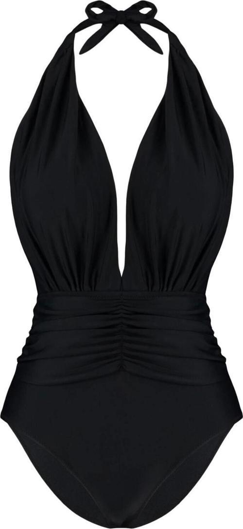 Kadın Sabit Kap Askılı Derin V Yaka Siyah Derin Dekolteli Büzgülü Regular Mayo