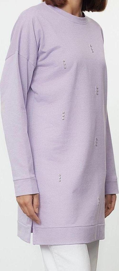 Tesettür Tarz Relaxed Bisiklet Yaka Düşük Kol Regular Basic Taş Detaylı Sweatshirt