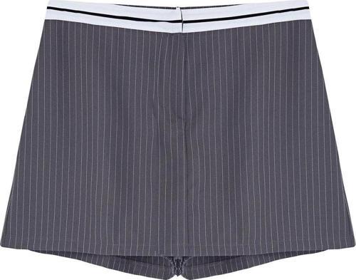 Büyük Beden Moda Dokuma Yüksek Bel Dar Paça Şık Bel Kemer Detaylı Mini Çizgili Dokuma Şort Etek