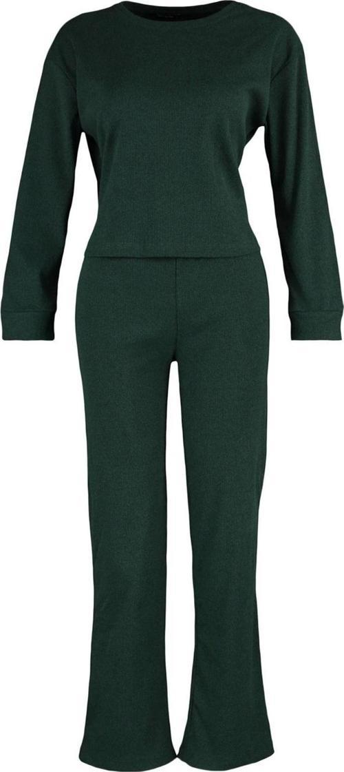 Tarz Rahat Uzun Kollu Boru Paça Fitilli Örme Pijama Takımı
