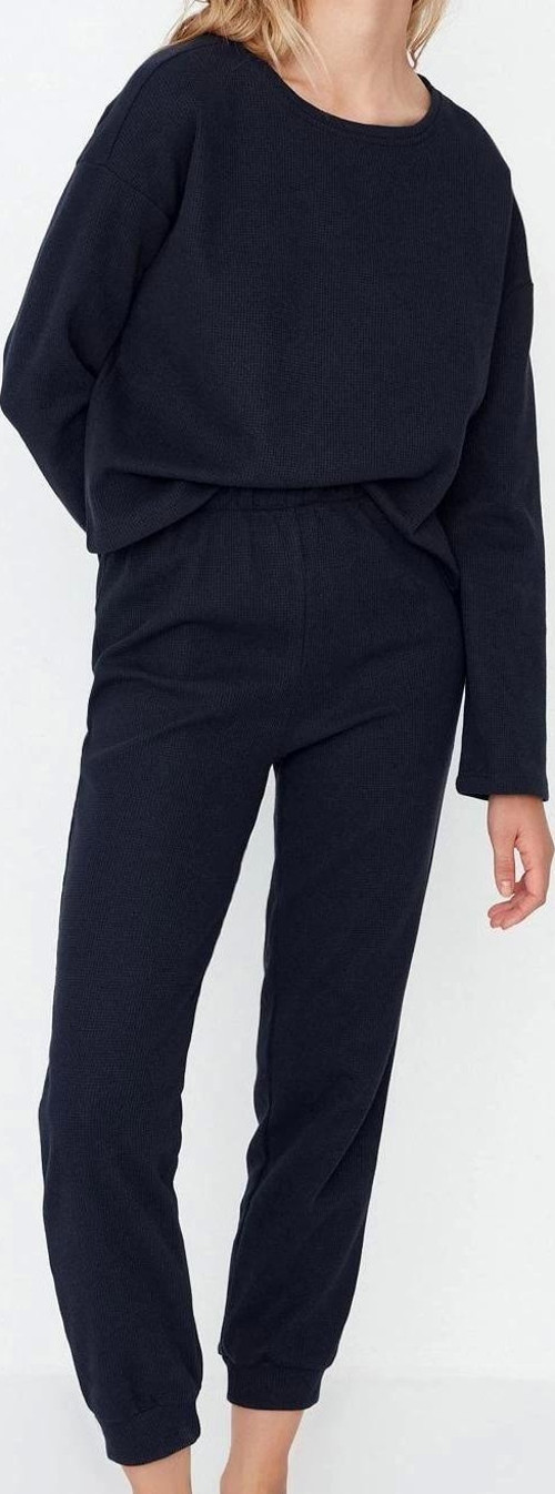 Tarz Rahat Uzun Kollu Boru Paça Waffle Kumaş Örme Pijama Takımı