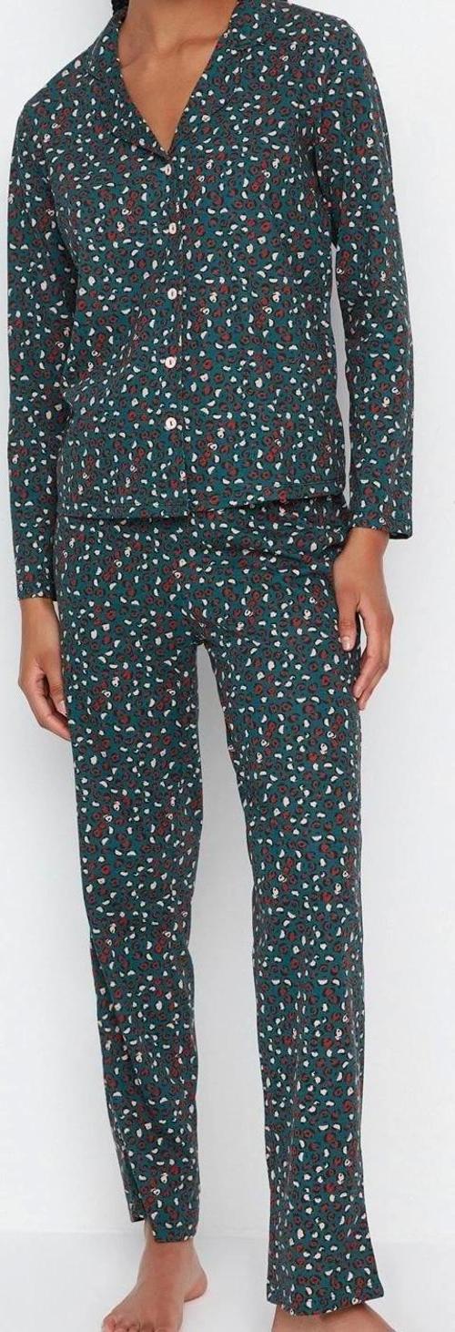 Tarz Rahat Uzun Kollu Boru Paça %100 Pamuk Penguen Desenli Kış Temalı Örme Pijama Takımı