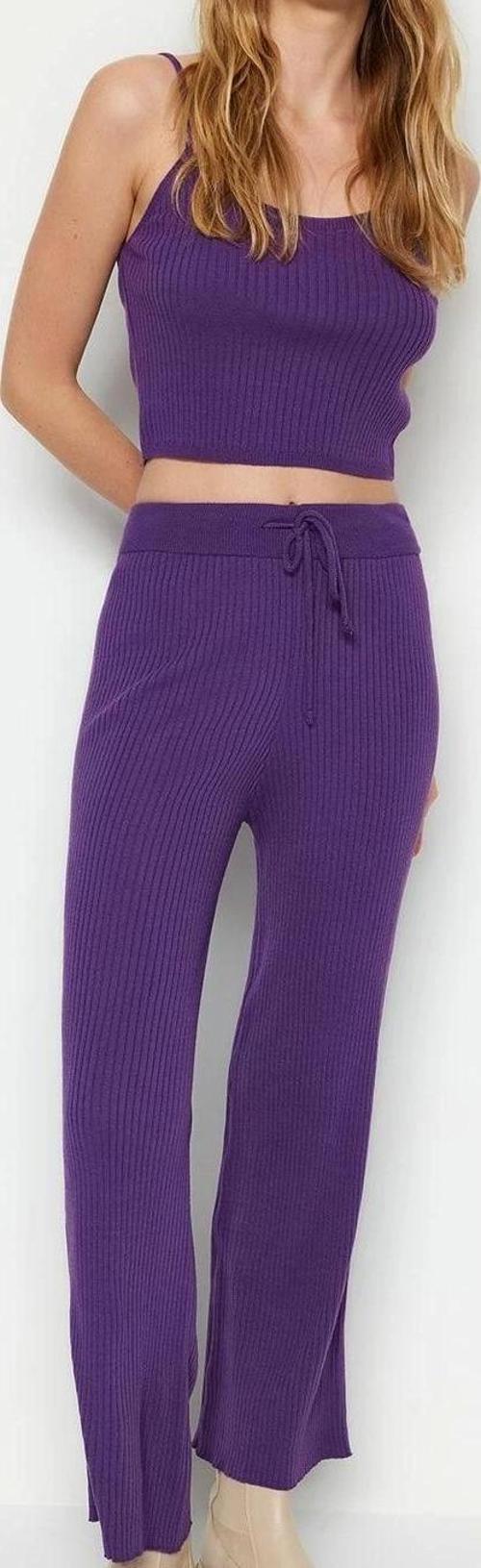 Tarz Kadın Modern Moda Normal Bel Geniş Paça V Yaka Fitillli Bluz Hırka Pantolon Triko Alt-Üst Takım