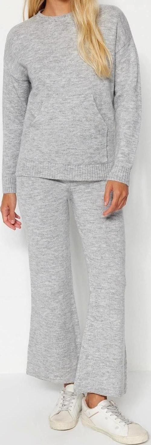 Tarz Kadın Modern Moda Normal Bel Boru Paça Bisiklet Yaka Yumuşak Dokulu Basic Triko Alt-Üst Takım