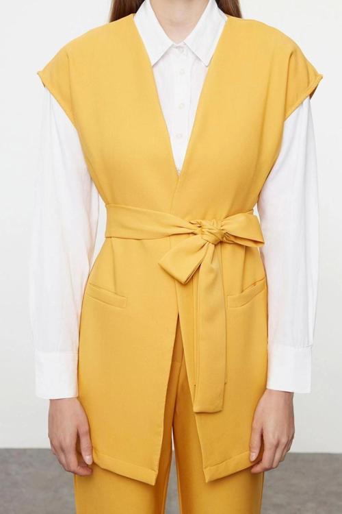 Tarz Kadın Modern Moda Normal Bel Boru Paça V Yaka Krep Dokuma Alt-Üst Takım