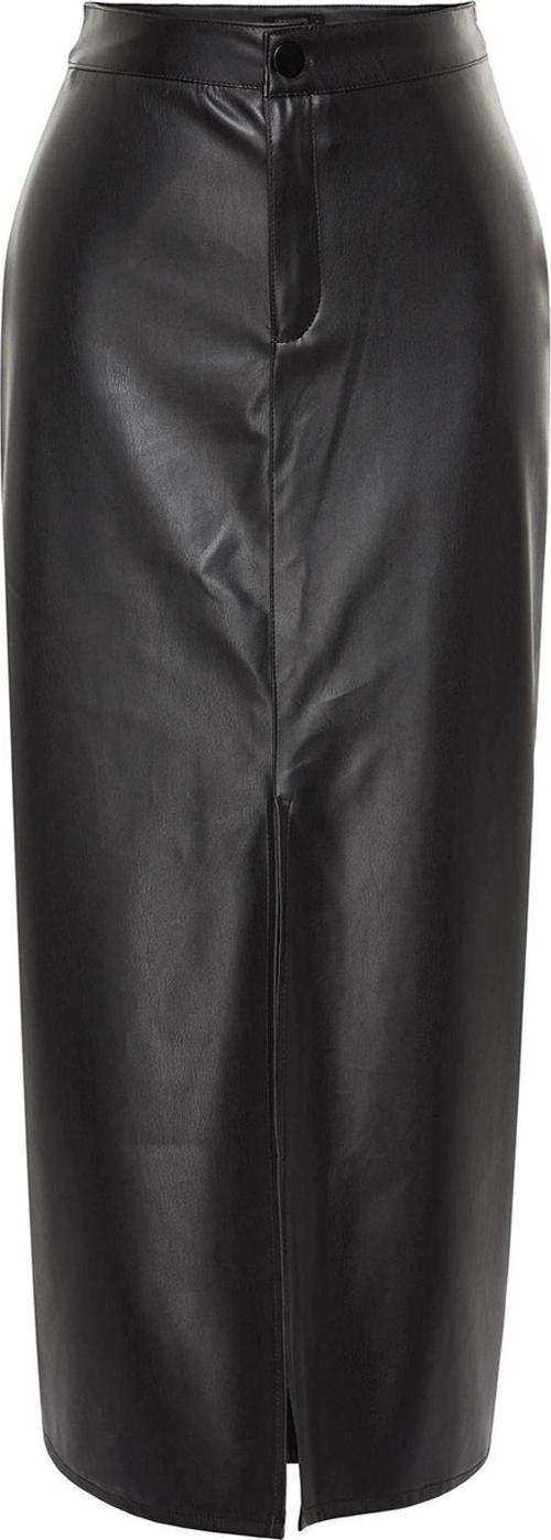 Modern Tarz Astarsız Örme Maxi Boy Yırtmaçlı Suni Deri Yüksek Bel Maxi Örme Etek