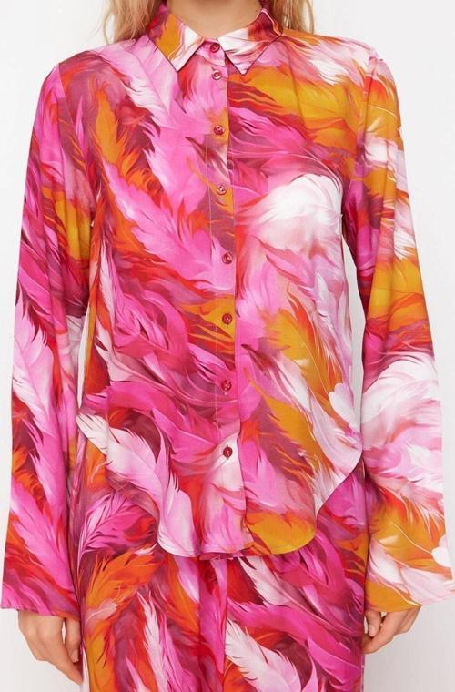 Moda Örme Şal Desen Gömlek Yaka Plaj Soyut Desenli Dokuma Gömlek Pantolon Takım