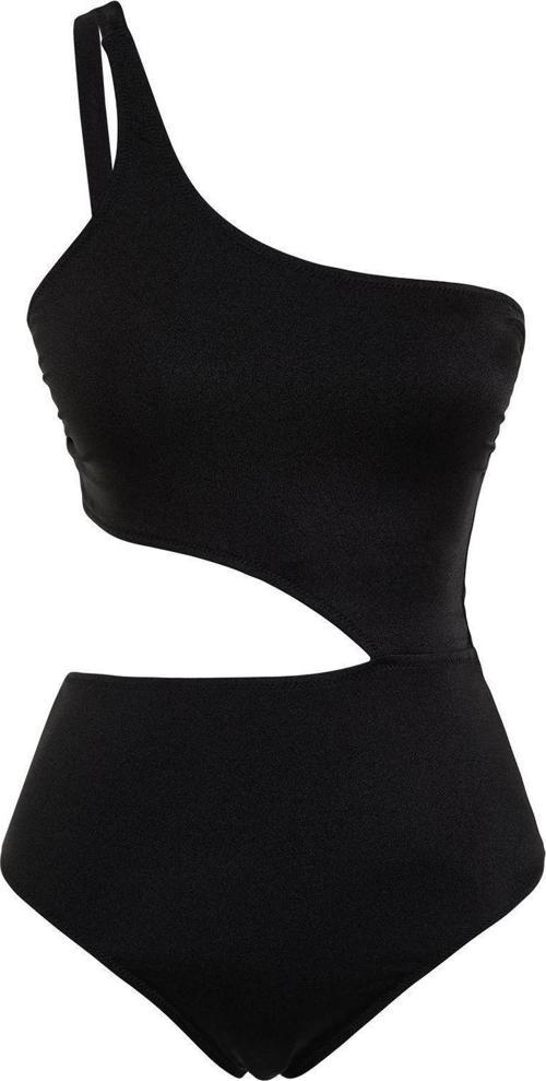 Kadın Moda Atma Kap Cut Out Tek Kol Carmen Yaka Siyah Tek Omuz Cut Out Pencereli Regular Mayokini