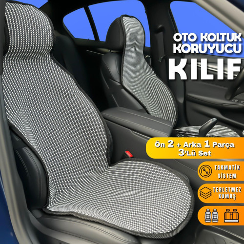 Seat Leon Uyumlu Koltuk Kılıfı Minder Çizgili Füme Beyaz 2+1 Ön Arka Set