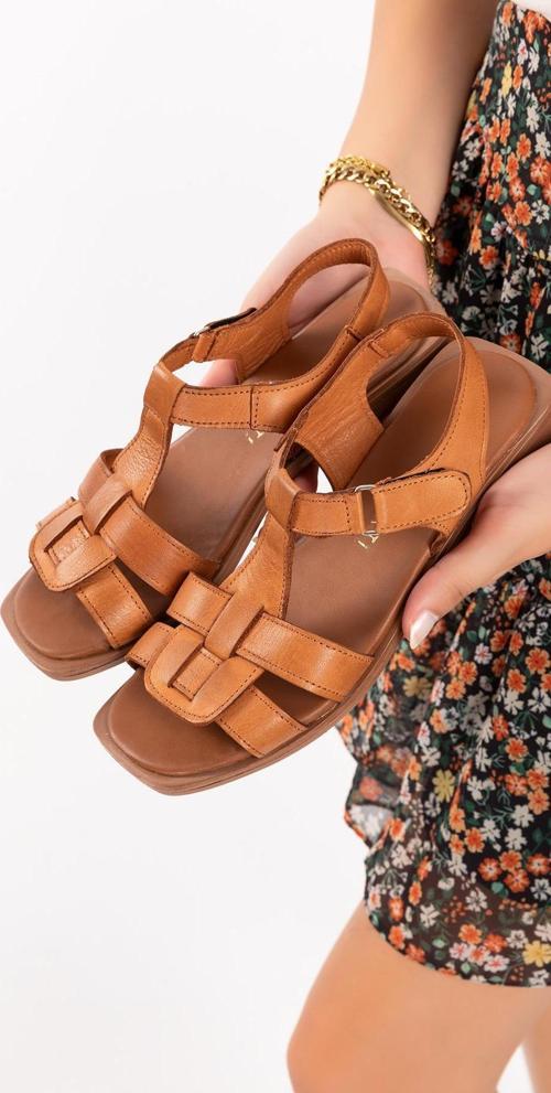 i miei sandali-0105 Hakiki Deri Kadın Günlük Taba Tatil Sandaleti