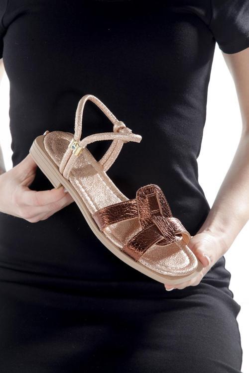 MİA028-3014 Hakiki Deri Kadın Günlük Ortopedik BRONZ Tatil Sandalet