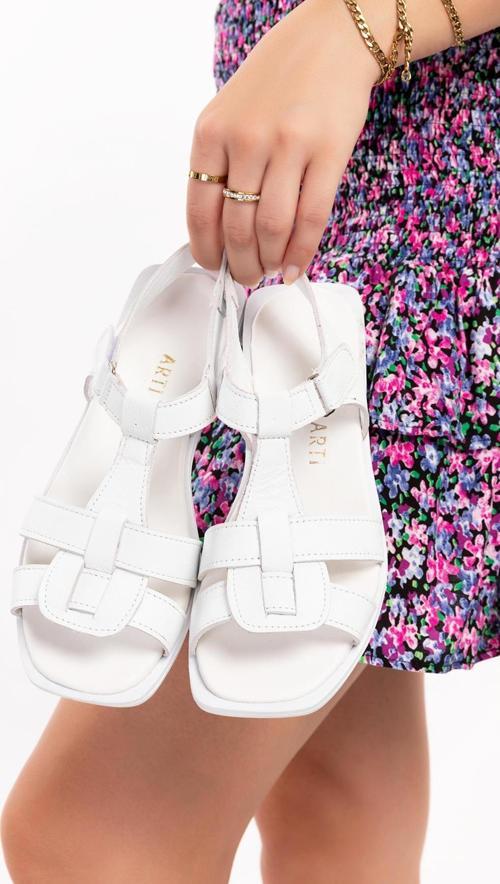 i miei sandali-0105 Hakiki Deri Kadın Günlük Tatil Beyaz Sandaleti