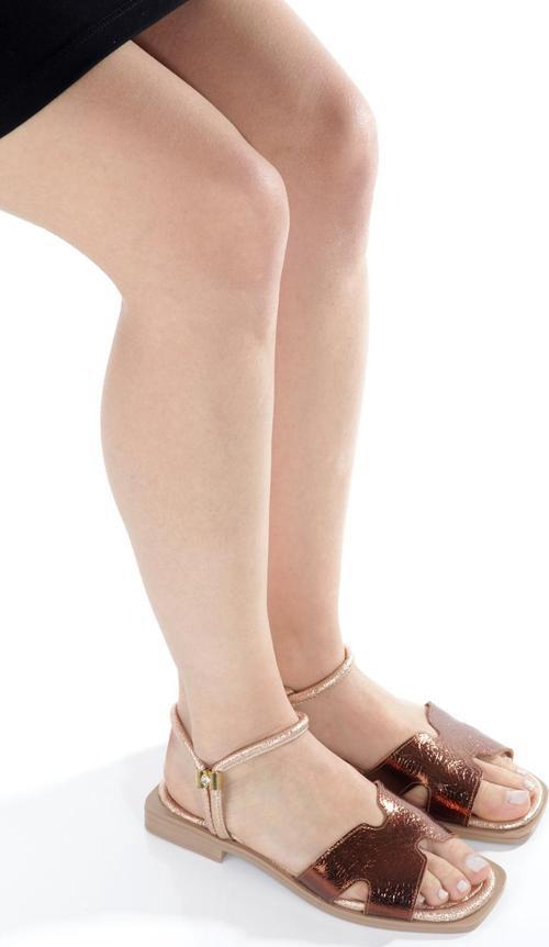 MİA028-3013 Hakiki Deri Kadın Günlük Ortopedik BRONZ Tatil Sandaleti