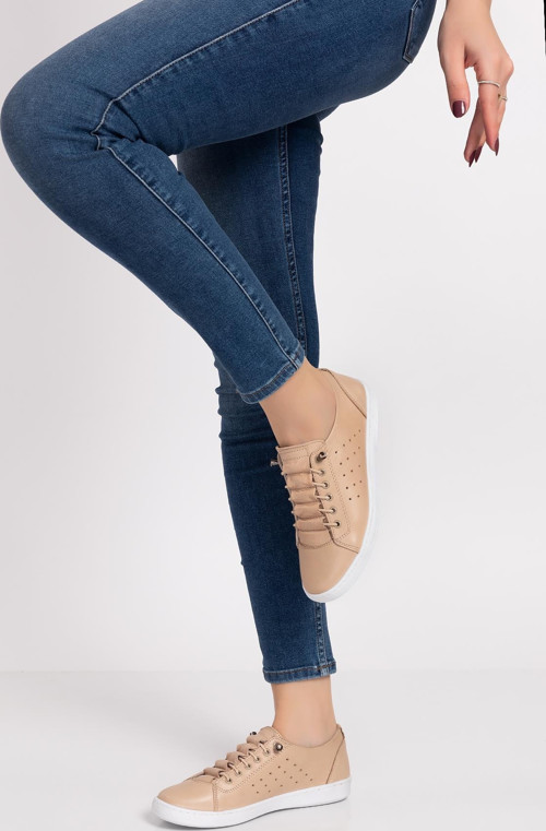 Kadın Hakiki Deri Ortopedik Bej Sneaker Ayakkabı