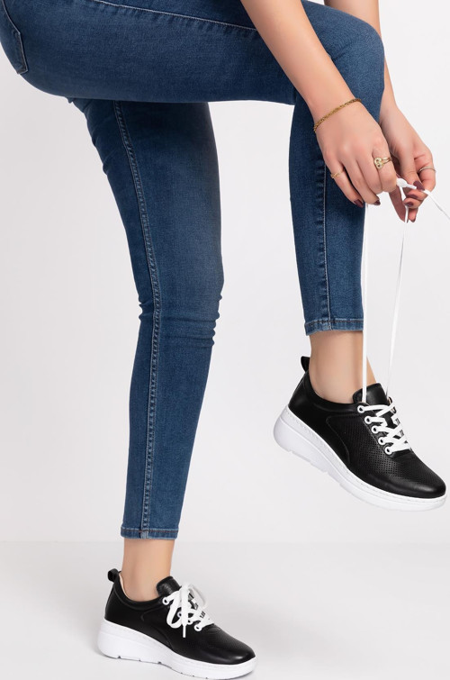 Artı-Artı031-00081 Kadın Hakiki Deri Ortopedik Siyah Sneaker Ayakkabı