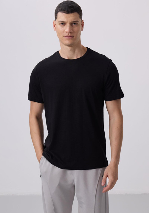 Siyah Erkek Basic Kısa Kol Standart Kalıp O Yaka T-shirt - 87911