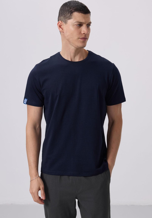 Lacivert Erkek Basic Kısa Kol Standart Kalıp O Yaka T-shirt - 87911