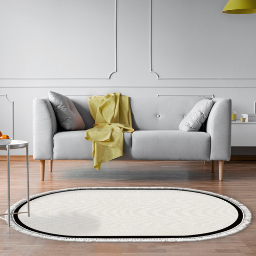 Kaymaz Taban Djt Banyo Mutfak Salon Halı Trend Saçaklı Oval Dokuma Desen E5001