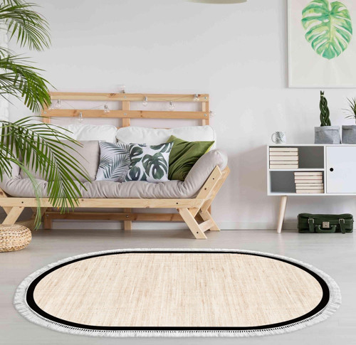 Kaymaz Taban Djt Banyo Mutfak Salon Halı Trend Saçaklı Oval Dokuma Desen E5001