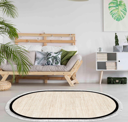 Kaymaz Taban Djt Banyo Mutfak Salon Halı Trend Saçaklı Oval Dokuma Desen E5001