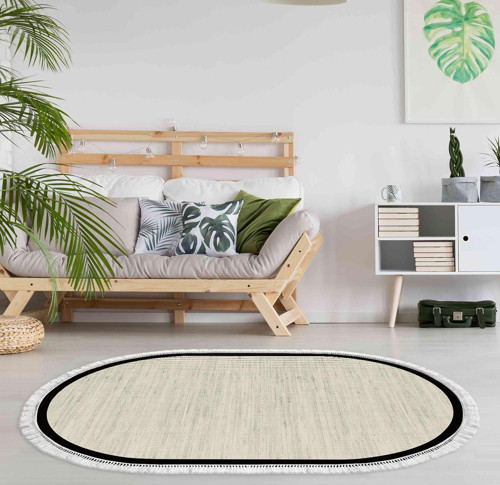 Kaymaz Taban Djt Banyo Mutfak Salon Halı Trend Saçaklı Oval Dokuma Desen E5001