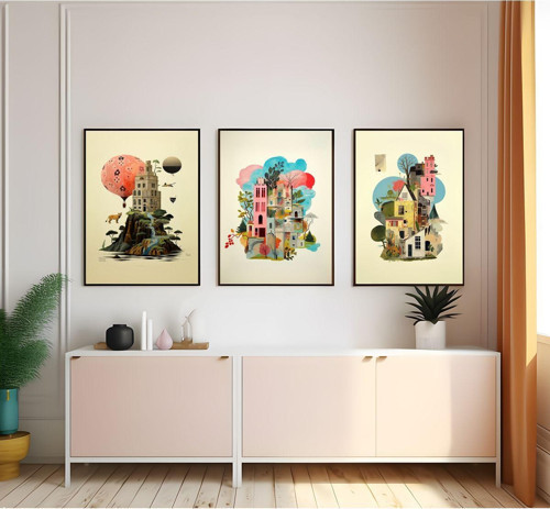Modern Tarz Mdf Plastik Çerçeveli 3'Lu Dekoratif Tablo 107