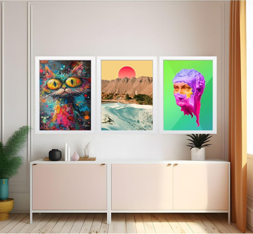 Modern Tarz Mdf Plastik Çerçeveli 3'Lu Dekoratif Tablo 39