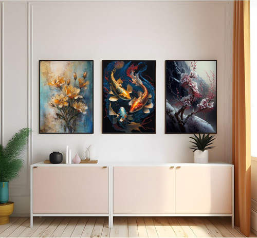 Modern Tarz Mdf Plastik Çerçeveli 3'Lu Dekoratif Tablo 136