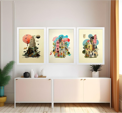 Modern Tarz Mdf Plastik Çerçeveli 3'Lu Dekoratif Tablo 107