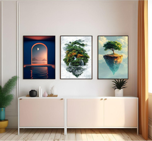 Modern Tarz Mdf Plastik Çerçeveli 3'Lu Dekoratif Tablo 150