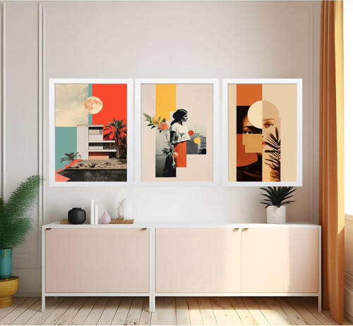 Modern Tarz Mdf Plastik Çerçeveli 3'Lu Dekoratif Tablo 09