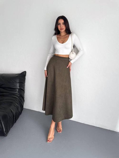 Kadın Süethaki Yeşili Kloş Etek Haki M