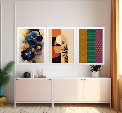 Modern Tarz Mdf Plastik Çerçeveli 3'Lu Dekoratif Tablo 17