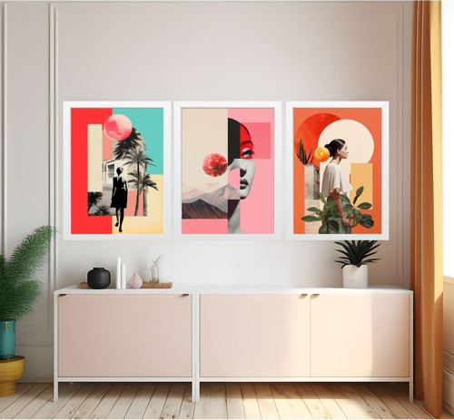 Modern Tarz Mdf Plastik Çerçeveli 3'Lu Dekoratif Tablo 08