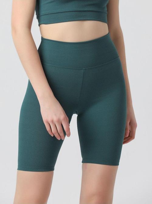 Fitilli Kadın Yüksek Bel Dikişsiz Biker Spor Şort Tayt Zümrüt M