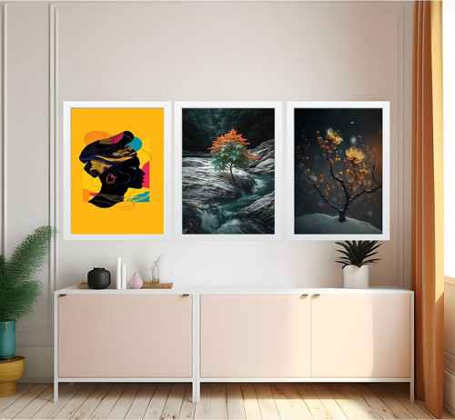 Modern Tarz Mdf Plastik Çerçeveli 3'Lu Dekoratif Tablo 147