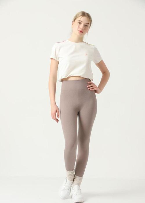 Kadın Fitilli Yüksek Bel Dikişsiz Tayt Vizon 4XL