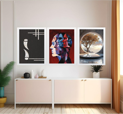 Modern Tarz Mdf Plastik Çerçeveli 3'Lu Dekoratif Tablo 135
