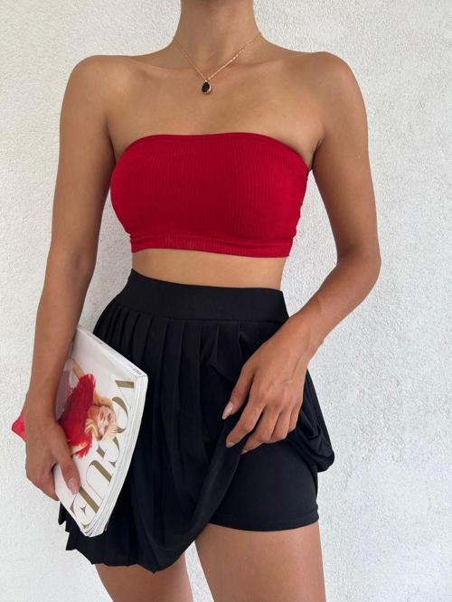 Siyah Piliseli Tenis Şort Etek Siyah L