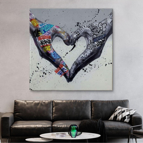 Özel Tasarım, Dekortif Baskı graffiti Kalp Burcu Eller, Banksy Posteri, Kanvas Tablo, Pop Art-5343